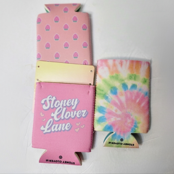 Stoney Clover Lane Can Drink Sleeve Coozies Pink Tie Dye Set of 3 Strawberry - Picture 3 of 6
